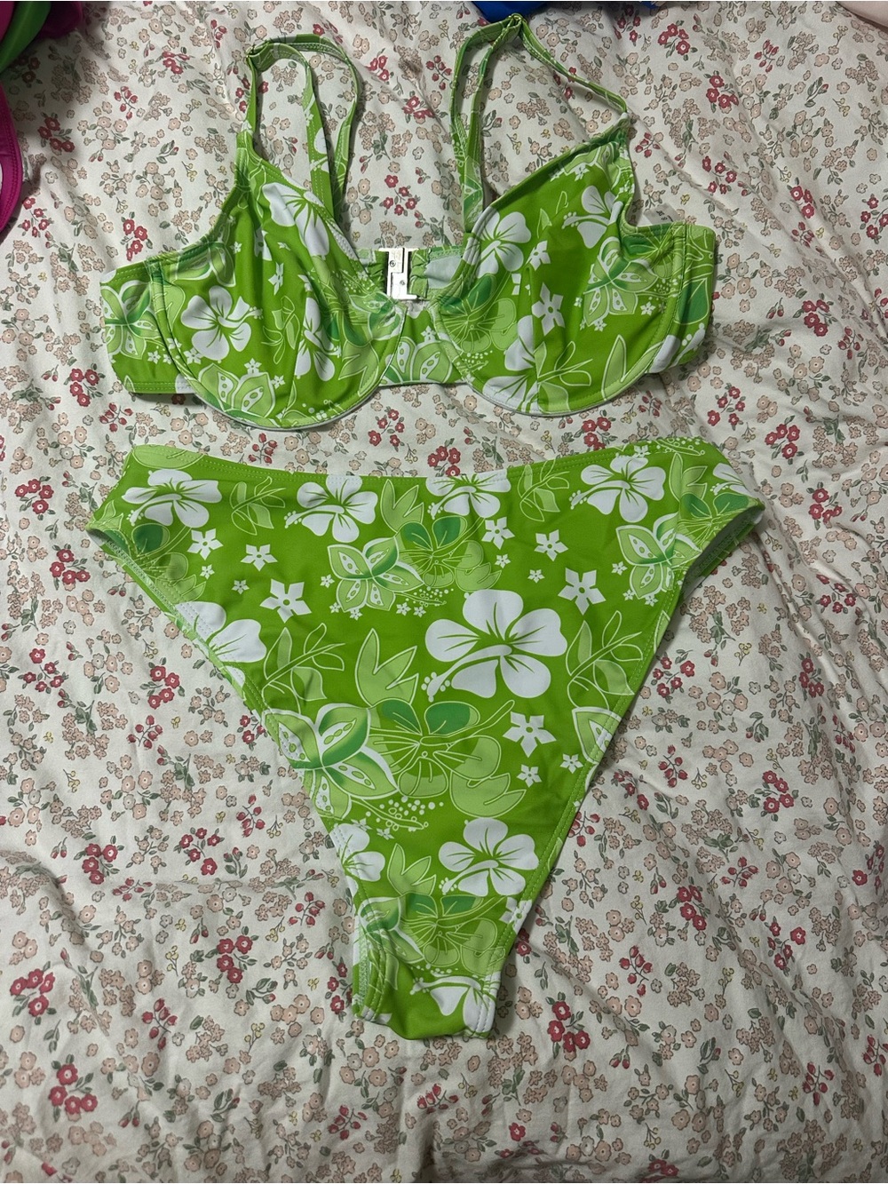 Green Floral Bikini Set - Two Piece Swimsuit